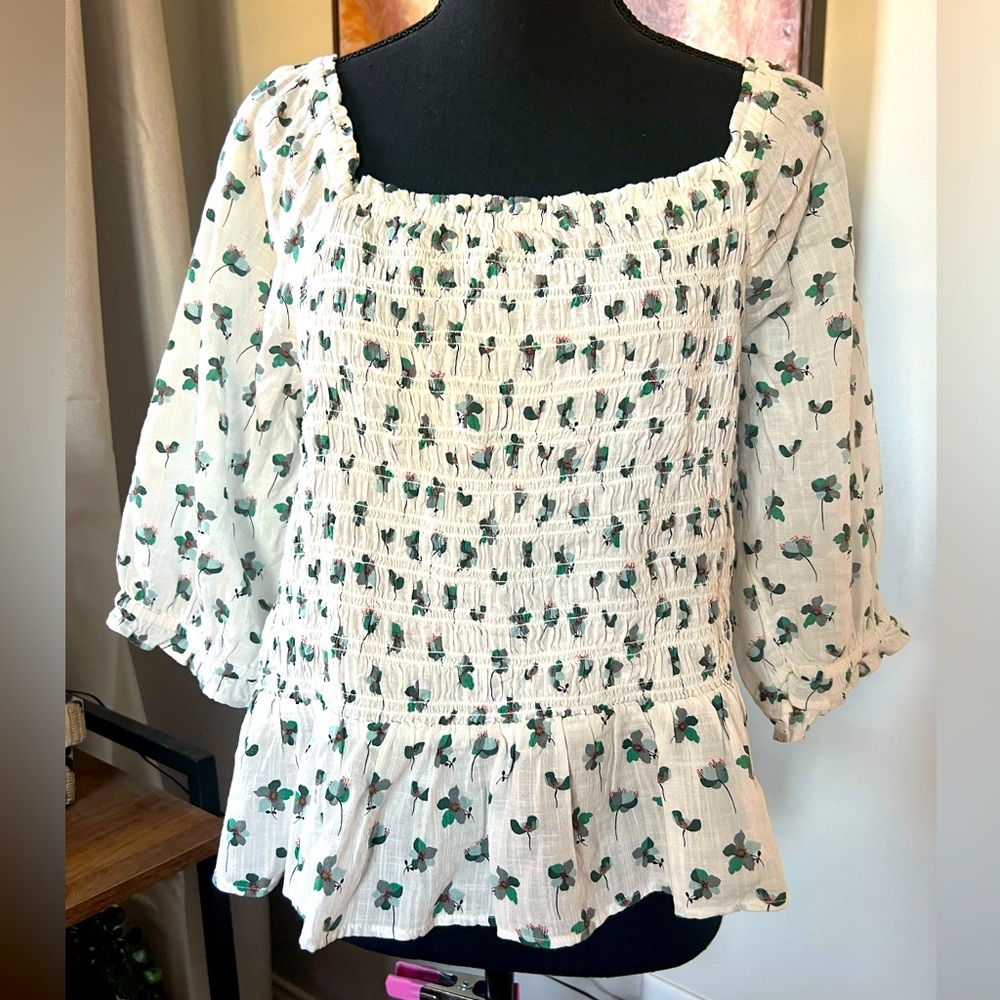 NWT Loft smocked, peplum floral top